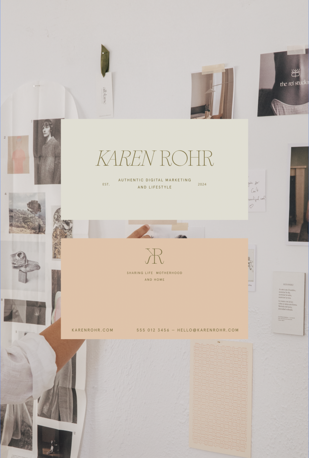 Modern Feminine Branding Design for Karen Rohr featuring a neutral earthy color palette and delicate monogram.