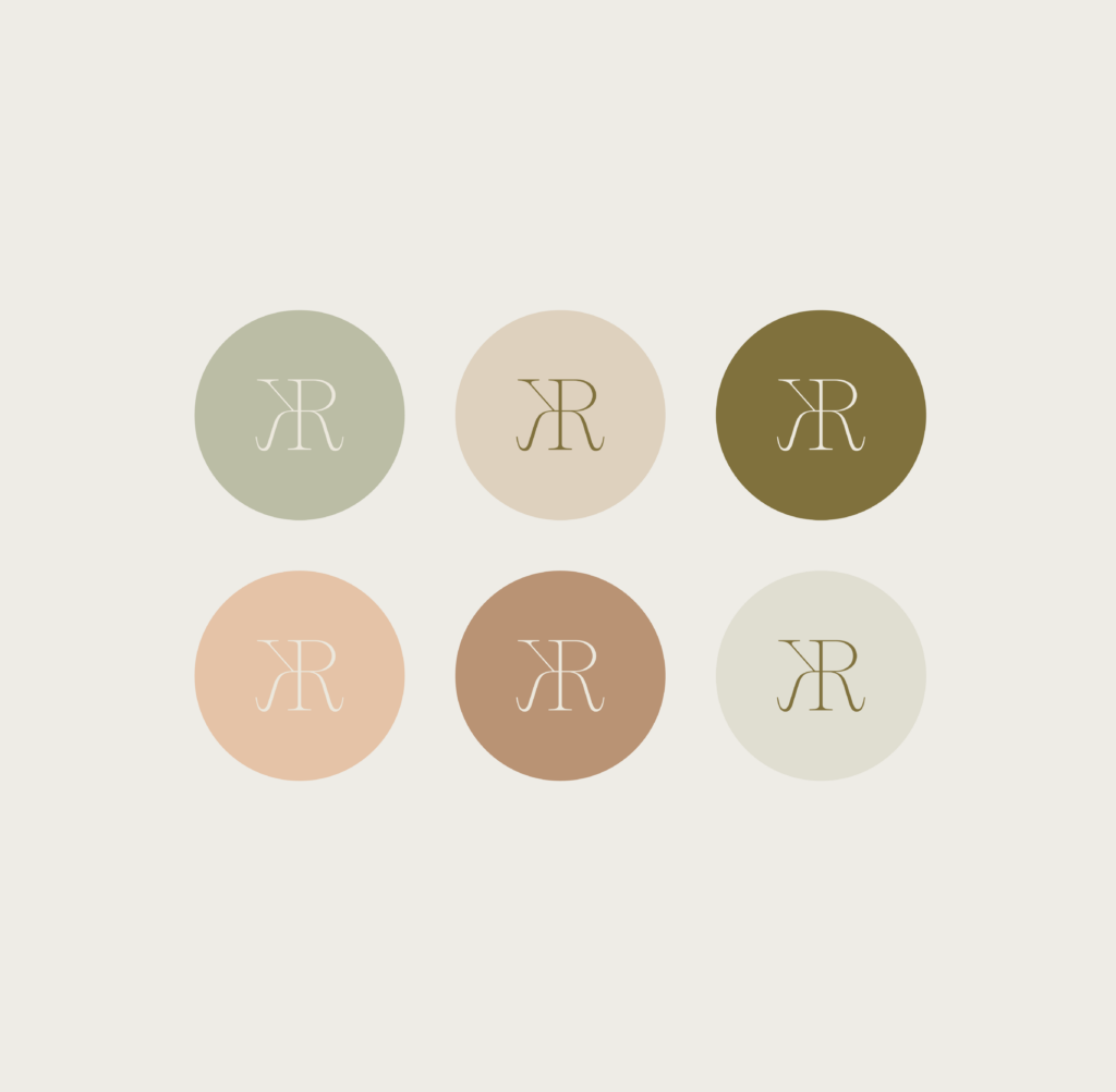 Modern Feminine Branding Design for Karen Rohr featuring a neutral earthy color palette and delicate monogram.